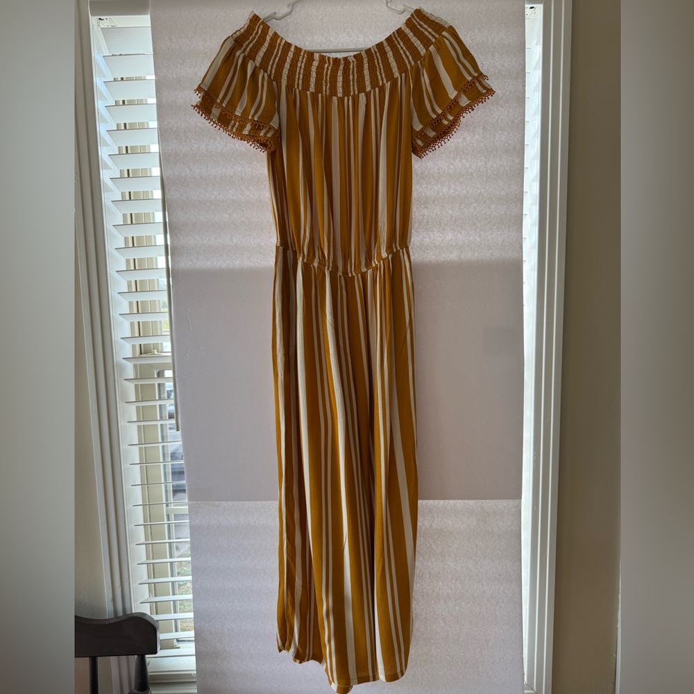 Xhilaration Mustard and Cream Striped Jumpsuit